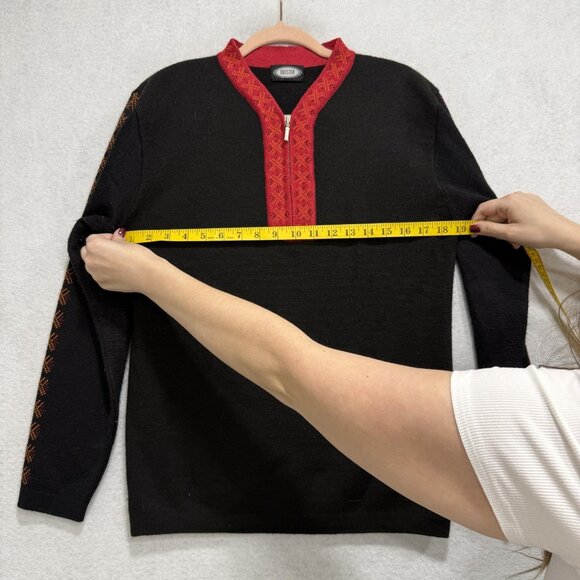 Meister Sweater Mens Medium Black Red Quarter Zip Nordic Knit Pullover Ski Trim - Picture 6 of 8